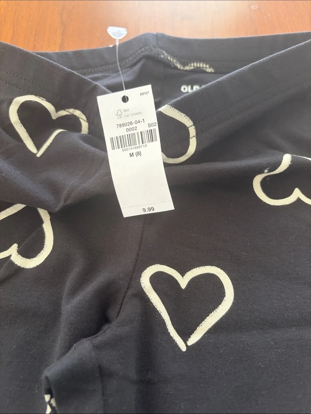 Old Navy Black Leggings with White Heart Print